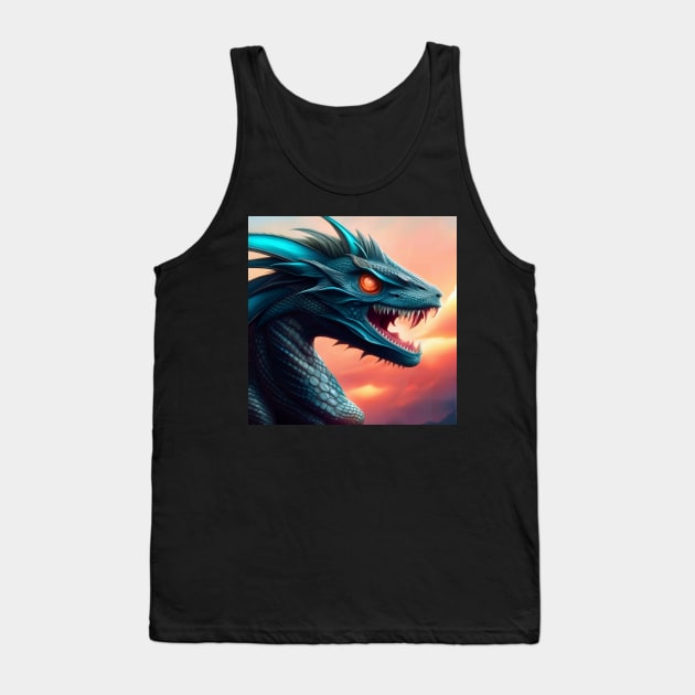 Blue Topaz Dragon with Fiery Red Eyes Tank Top by dragynrain